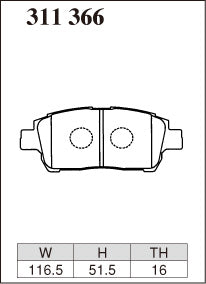 Dixcel Z Type Brake Pads - Front - Toyota Corolla ZZE122 - pad shape diagram