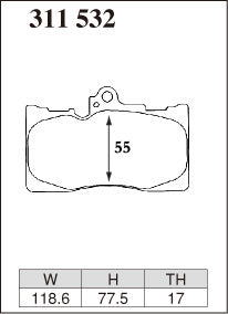 Dixcel M Type Brake Pads - Front - Lexus GS350 GRS191 (F SPORT incl) - pad shape diagram