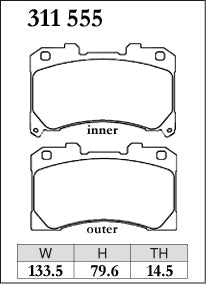 Dixcel RE Type Brake Pads - Front - GR Yaris GXPA16 - pad shape diagram