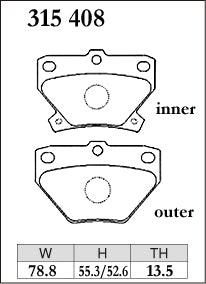 Dixcel S Type Brake Pads - Rear - Toyota Celica ZZT231 - pad shape diagram