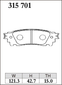 Dixcel M Type Brake Pads - Rear - Toyota Alphard GGH30W - pad shape diagram