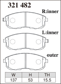Dixcel Z Type Brake Pads - Front - Nissan Skyline GTR BNR34 (2001-2002) - pad shape diagram