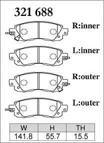 Dixcel M Type Brake Pads - Front - Nissan Leaf ZE0 (2013-2017) - pad shape diagram