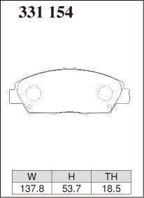 Dixcel M Type Brake Pads - Front - Honda Prelude BB1 (1996-2000) - pad shape diagram