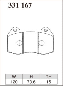 Dixcel Specom Alpha Type Brake Pads - Front - Nissan 300ZX Z32 - pad shape diagram