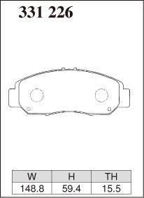 Dixcel M Type Brake Pads - Front - Honda Civic Type R FD2 (2005 on) - pad shape diagram