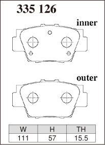 Dixcel R01 Type Brake Pads - Rear - Honda NSX NA2 - pad shape diagram