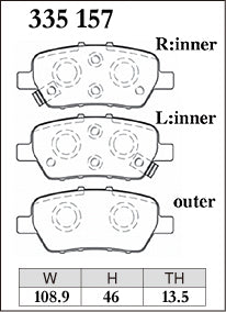 Dixcel M Type Brake Pads - Rear - Honda Elysion RR6 (2007 on) - pad shape diagram