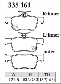 Dixcel Specom Beta Type Brake Pads - Rear - Honda Civic Type R FL5 - pad shape diagram