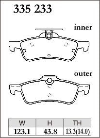 Dixcel ES Type Brake Pads - Rear - Honda Civic Type R FK2 (2015-2021) - pad shape diagram