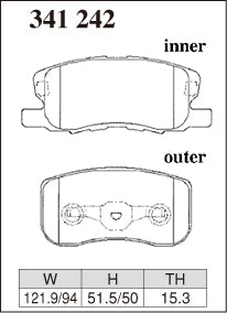 Dixcel M Type Brake Pads - Front - Mitsubishi Colt Z27A (NA (Rear DRUM); TURBO (Rear DISC)) - pad shape diagram