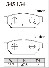 Dixcel R01 Type Brake Pads - Rear - Mitsubishi Colt Z27A - pad shape diagram