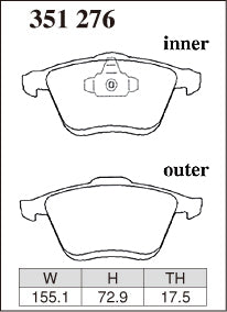 Dixcel M Type Brake Pads - Front - Mazda Atenza GH5FW (2008-2012) - pad shape diagram