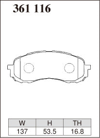 Dixcel M Type Brake Pads - Front - Subaru Impreza GH3 (1.5S/1.5i/1.5i-L) - pad shape diagram