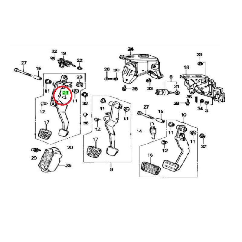 Casquillo del pasador de pivote del pedal del embrague de Honda - Civic FD2