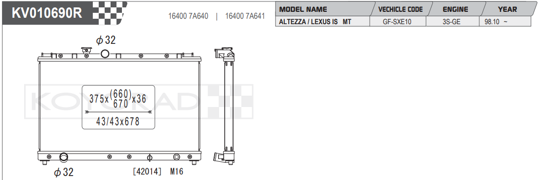 Koyorad Performance Aluminium Radiator - Toyota Altezza Manual  (36mm Core)