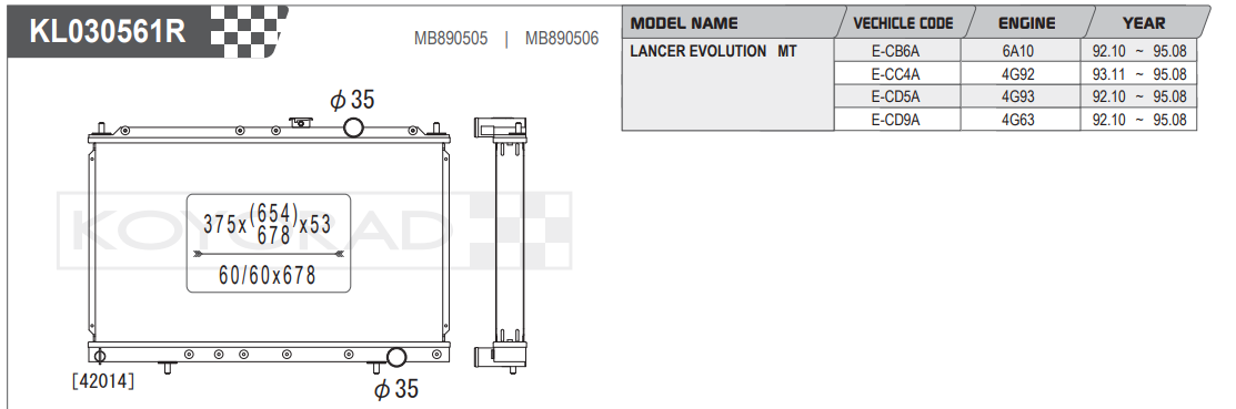 Koyorad Performance Aluminium Radiator  - Mitsubishi Lancer Evo 1-3 (53mm Core)