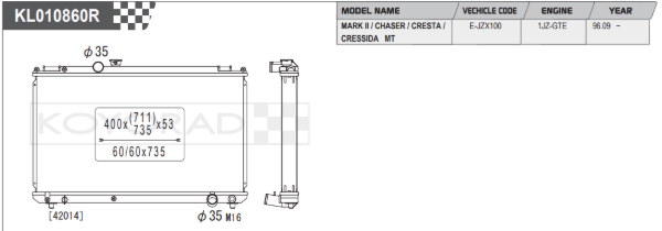 Radiador de aluminio Koyo Performance para Toyota Mark 2/ Chaser jZX100 96- (núcleo de 53 mm)