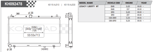 Koyorad Performance Aluminium Radiator  - Subaru Legacy BM9/BR9 (36mm Core)