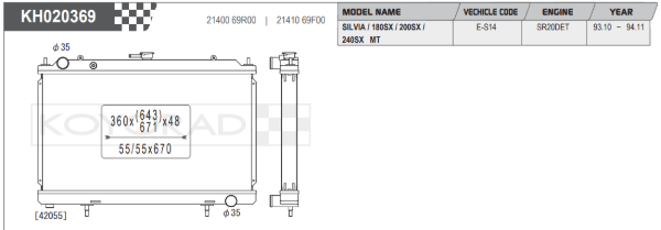 Koyorad Performance Aluminium Radiator  - Nissan Silvia S14 200sx SR20DET 94-99 (48mm core)
