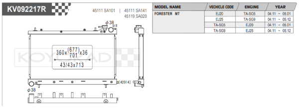 Koyorad Performance Aluminium Radiator  - Subaru Forester SG5 2.5 Turbo Manual 04-08 (36mm Core)