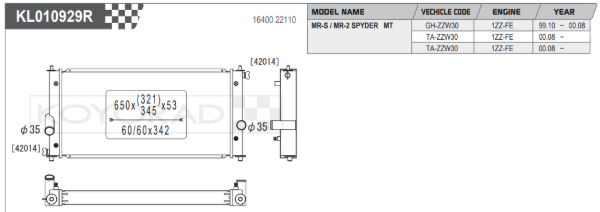 Koyorad Performance Aluminium Radiator  - Toyota MR2 1.8 ZZW30 (53mm core)