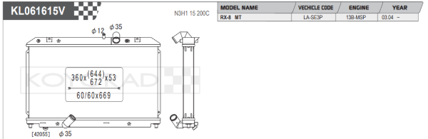 Koyorad Performance Aluminium Radiator  - Mazda RX8 Manual 04-08 (With a Modified Outlet) (36mm Core)