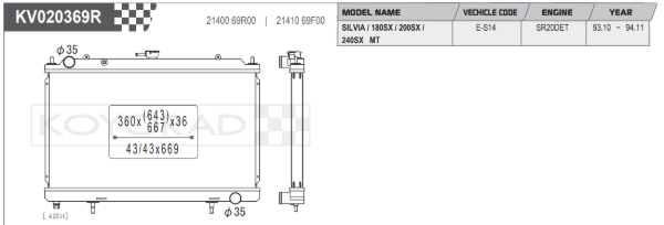 Radiador de aluminio Koyo Performance para Nissan Silvia S14 200sx SR20DET 94-99 (núcleo de 53 mm)