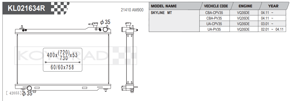 Koyorad Performance Aluminium Radiator  - Nissan Skyline V35 VQ35DE (36mm Core)