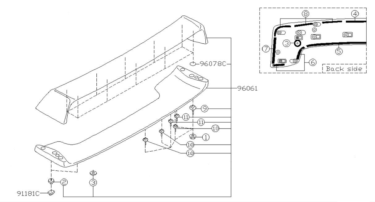 Subaru High Level Rear Spoiler Complete Fitting Kit GDB 2001-2007
