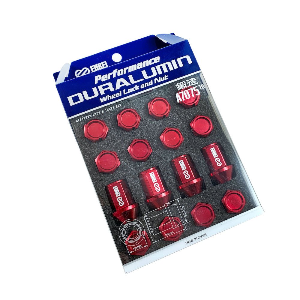 Enkei Duralumin Wheel Nut and Lock Set - Red - M12x1.25 - 16 - torquegt