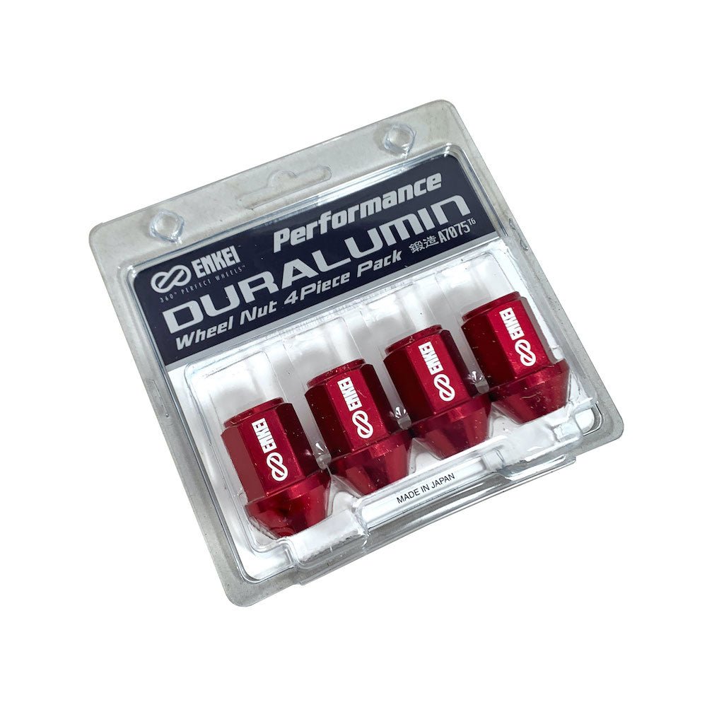 Enkei Duralumin Wheel Nut and Lock Set - Red - M12x1.5 - 4 - torquegt