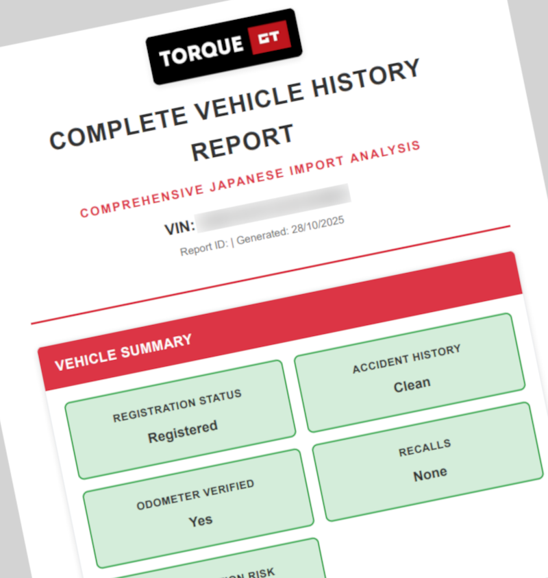 Torque GT Japanese Vehicle History Report