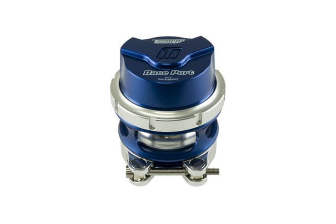 Válvula de descarga Turbosmart Raceport Gen V con brida hembra, color azul