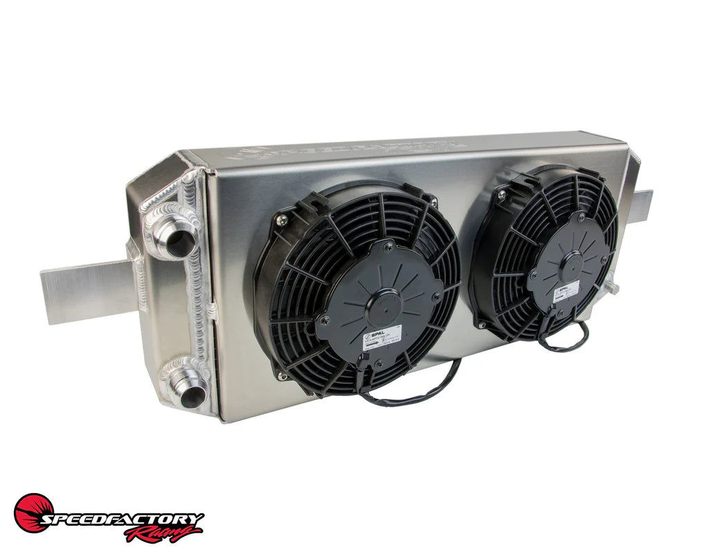 Radiador SpeedFactory Racing Tucked Serie B con kit de ventilador y cubierta de 32 mm