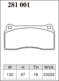 Dixcel RA Type Brake Pads - Rear - Toyota GT86 ZN6 (TRD BRAKE KIT Brembo 4POT) - pad shape diagram