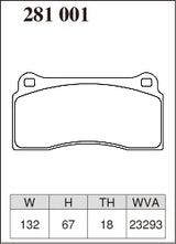 Dixcel Specom GT Type Brake Pads - Rear - Toyota GT86 ZN6 (TRD BRAKE KIT Brembo 4POT) - pad shape diagram