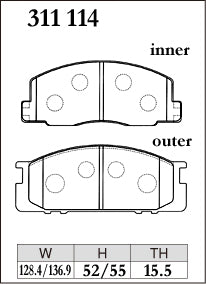 Dixcel Z Type Brake Pads - Front - Z 311 114 - pad shape diagram