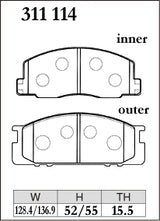 Dixcel Z Type Brake Pads - Front - Z 311 114 - pad shape diagram