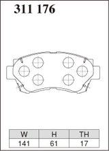 Dixcel Z Type Brake Pads - Front - Toyota Altezza SXE10 (15inch wheel (Fr.275mm DISC)) - pad shape diagram