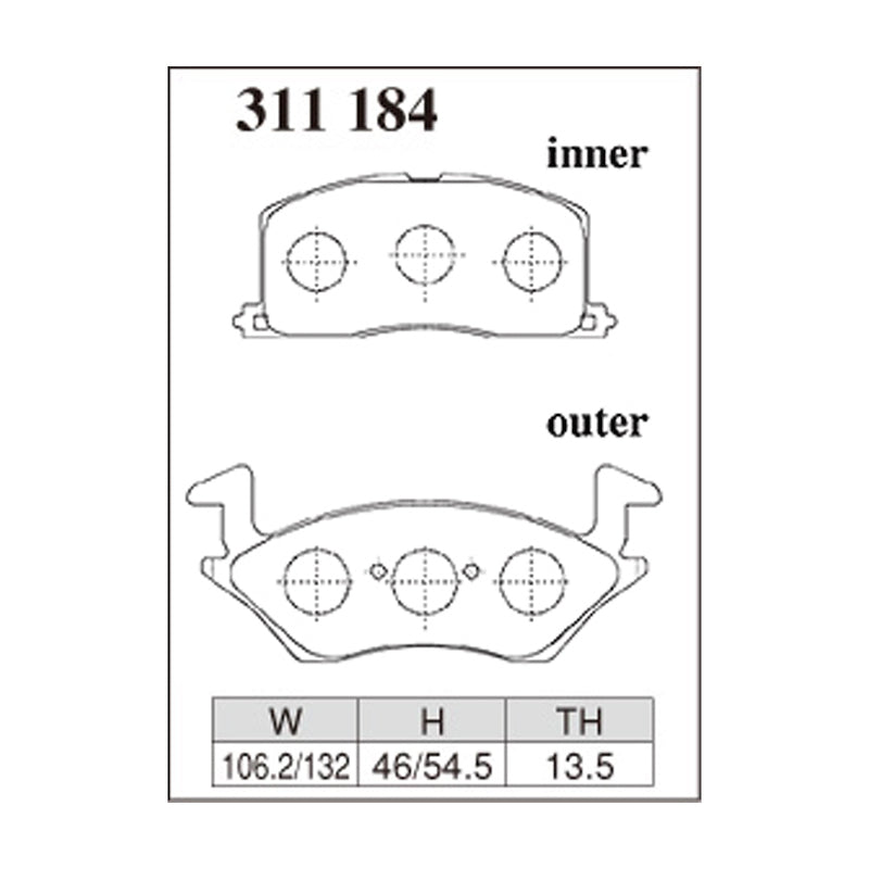 Dixcel Z Type Brake Pads - Front - EP82/91 (N/A , no ABS) - pad shape diagram