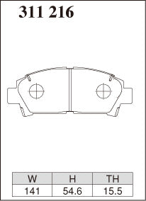 Dixcel S Type Brake Pads - Front - Toyota Corolla AE111 (BZ-G Super Strut SUS; BZ-V/BZ-R (Super Strut SUS)) - pad shape diagram