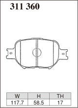 Dixcel ES Type Brake Pads - Front - Toyota Celica ZZT231 - pad shape diagram