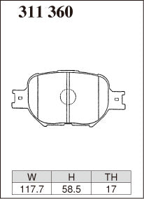 Dixcel R01 Type Brake Pads - Front - Toyota Celica ZZT231 - pad shape diagram
