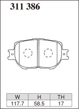 Dixcel ES Type Brake Pads - Front - Toyota Crown GRS202 - pad shape diagram