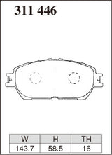 Dixcel M Type Brake Pads - Front - Toyota Alphard MNH10W - pad shape diagram