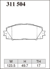 Dixcel S Type Brake Pads - Front - Toyota Aqua NHP10 - pad shape diagram
