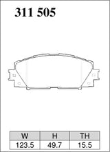 Dixcel ES Type Brake Pads - Front - Toyota Aqua NHP10 (GR SPORT) - pad shape diagram