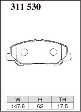 Dixcel M Type Brake Pads - Front - Toyota Alphard AYH30W (2015-2023) - pad shape diagram