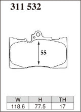 Dixcel ES Type Brake Pads - Front - Lexus IS350 GSE31 - pad shape diagram
